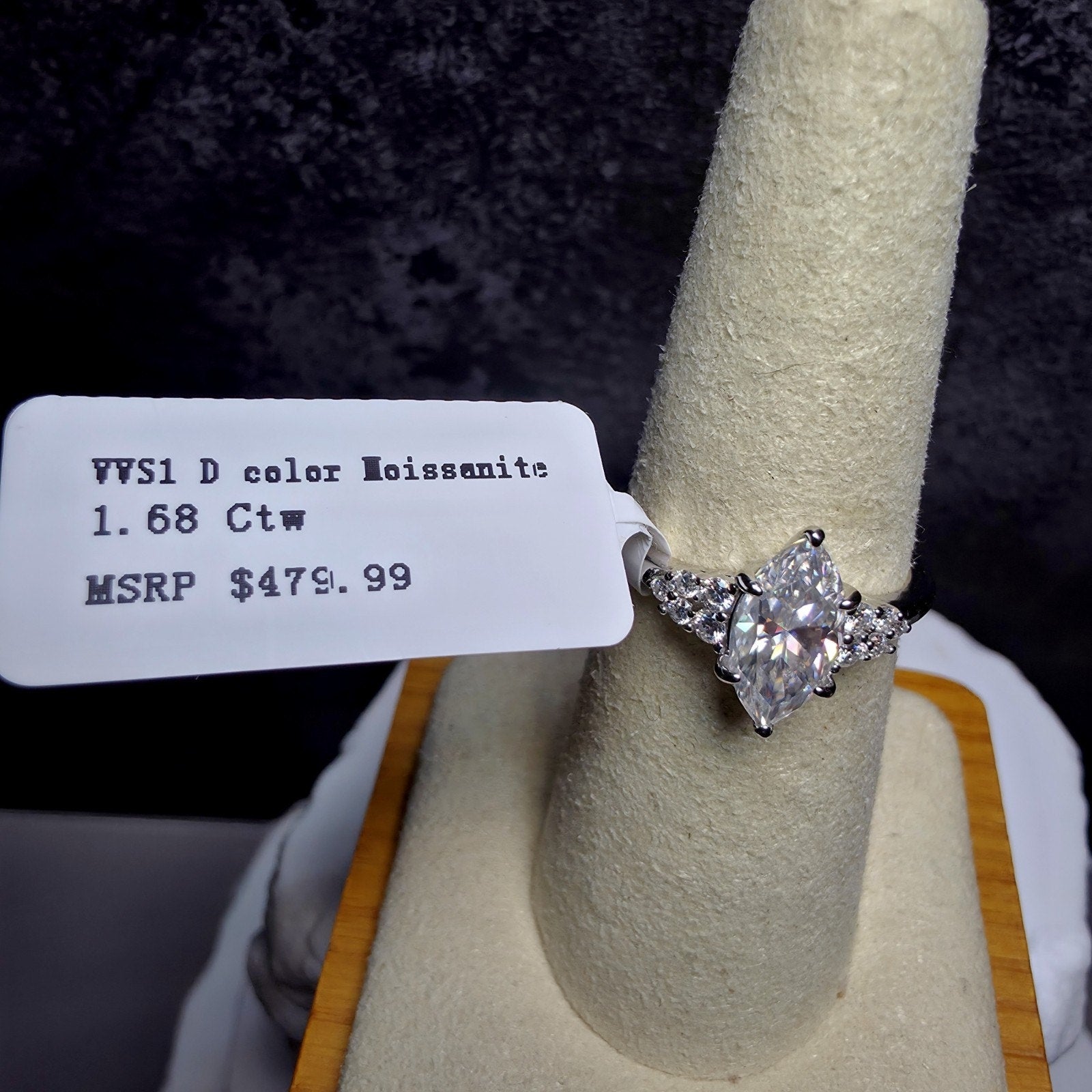 1.68Ctw D Color VVS1 Marquise Moissanite Solitaire Ring with Accents | Size 7