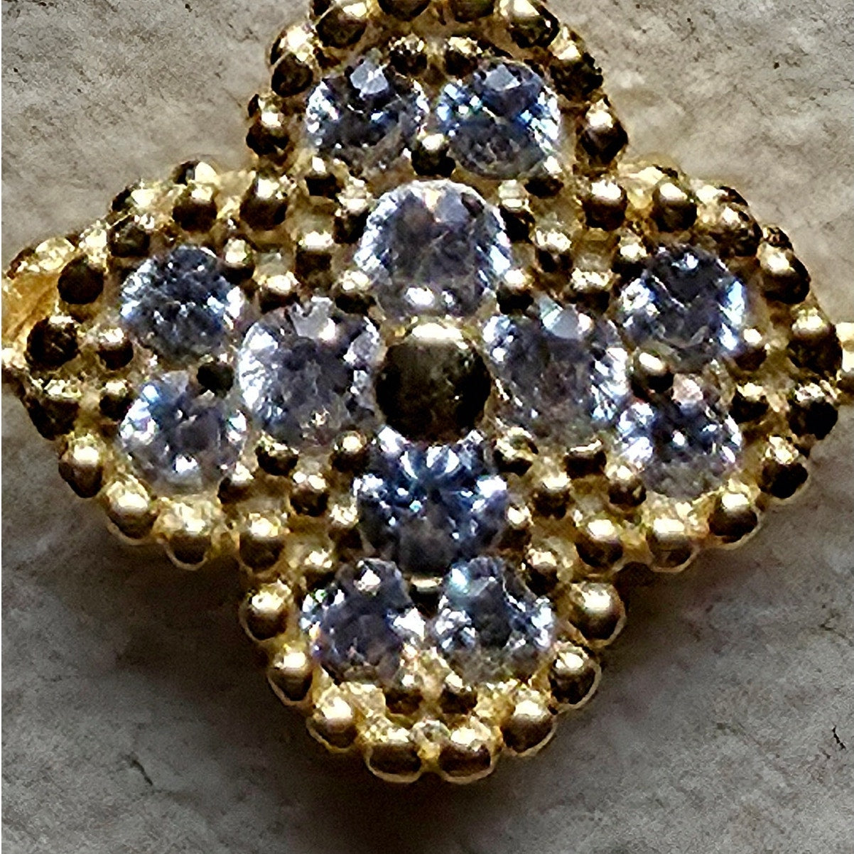 Gold 925 Silver Pave CZ Cluster 5 Station Clover Bracelet Adjustable 7-8"