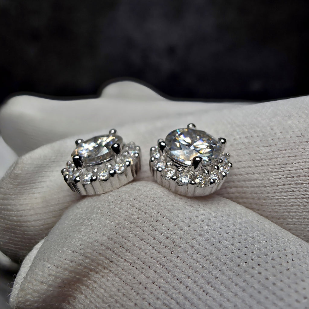 1.18 CTW Moissanite Halo Stud Earrings in 925 Sterling Silver | Brilliant Round
