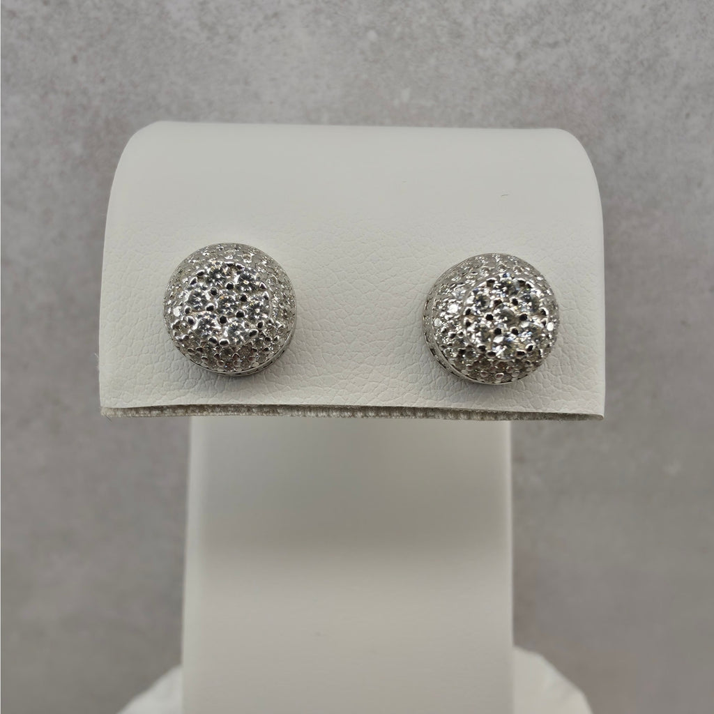 2.0ctw Moissanite Pave Dome Stud Screw Back Earrings 9mm - 925 Sterling Silver