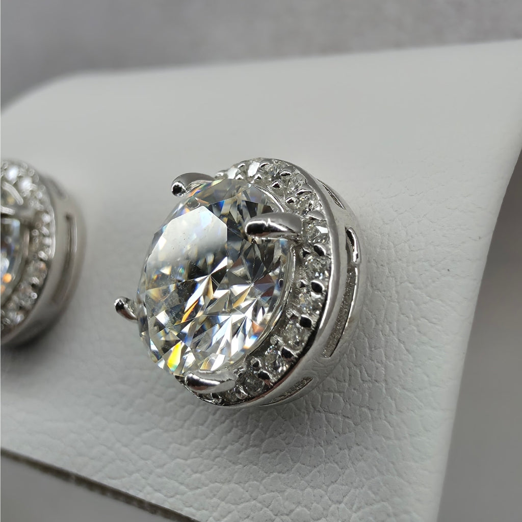 4.27ctw Moissanite Halo Stud Earrings 925 Sterling Silver w/Butterfly Push Back