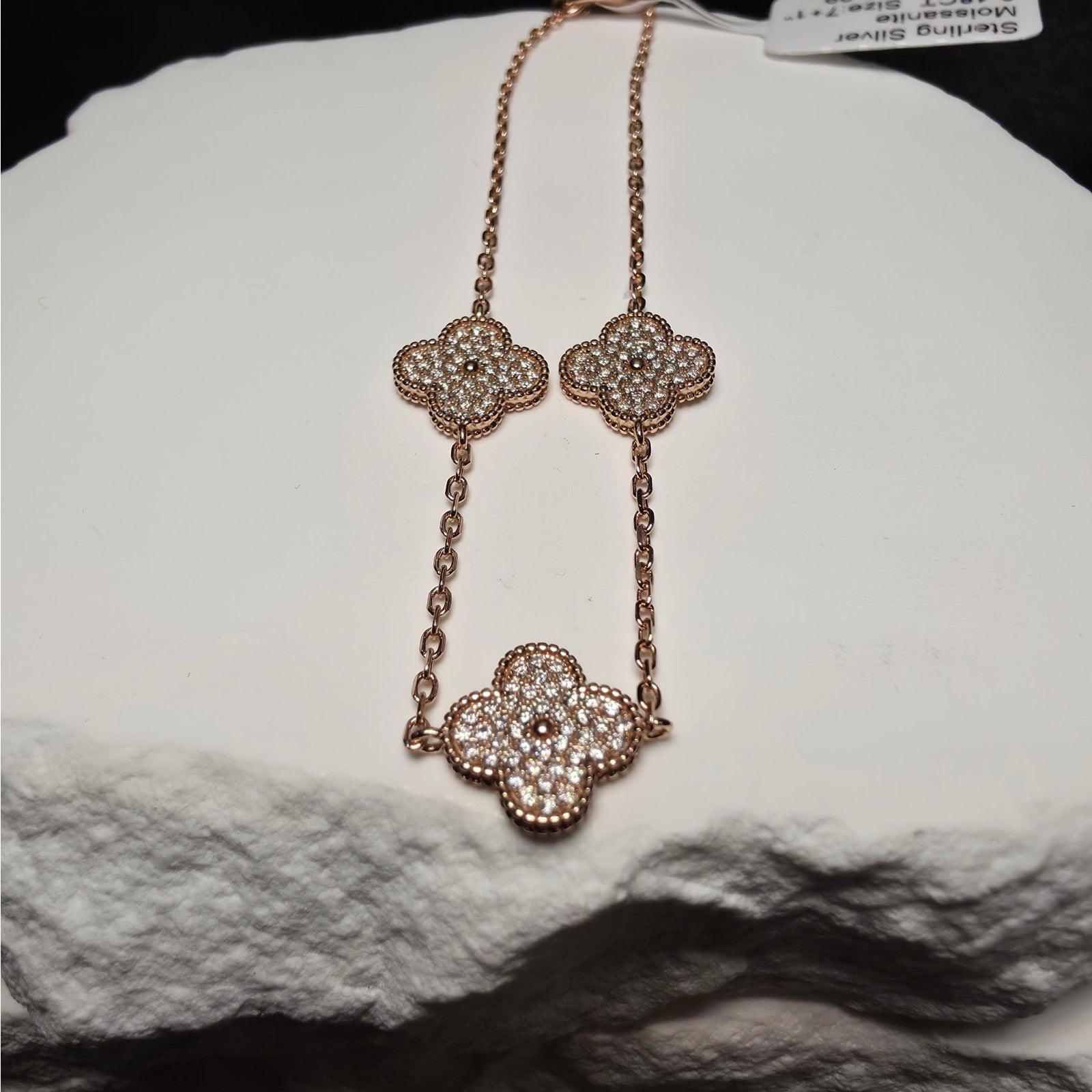 0.48ctw Moissanite Rose Gold 925 Silver Three-Motif Clover Station Bracelet