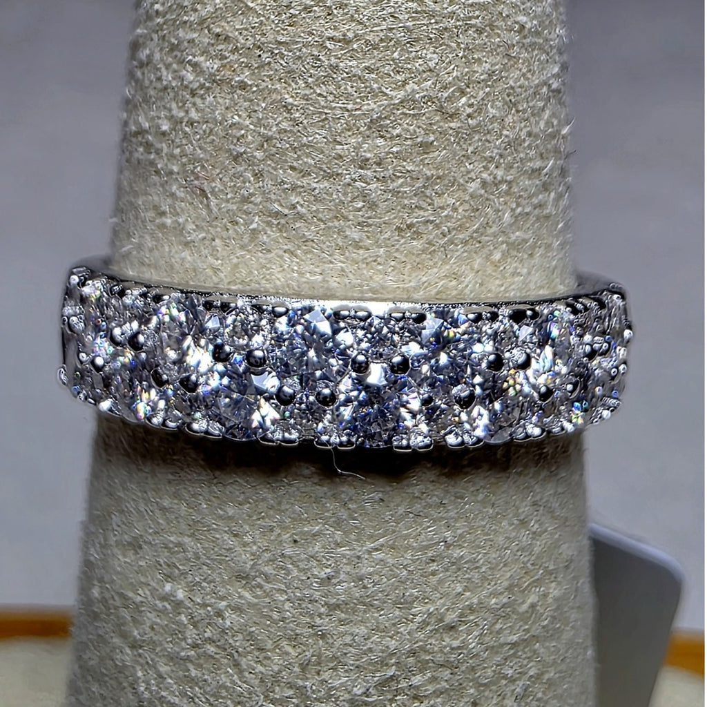 Size 6 0.90ctw Moissanite Two-Row Half Eternity Band 925 Sterling Silver Ring