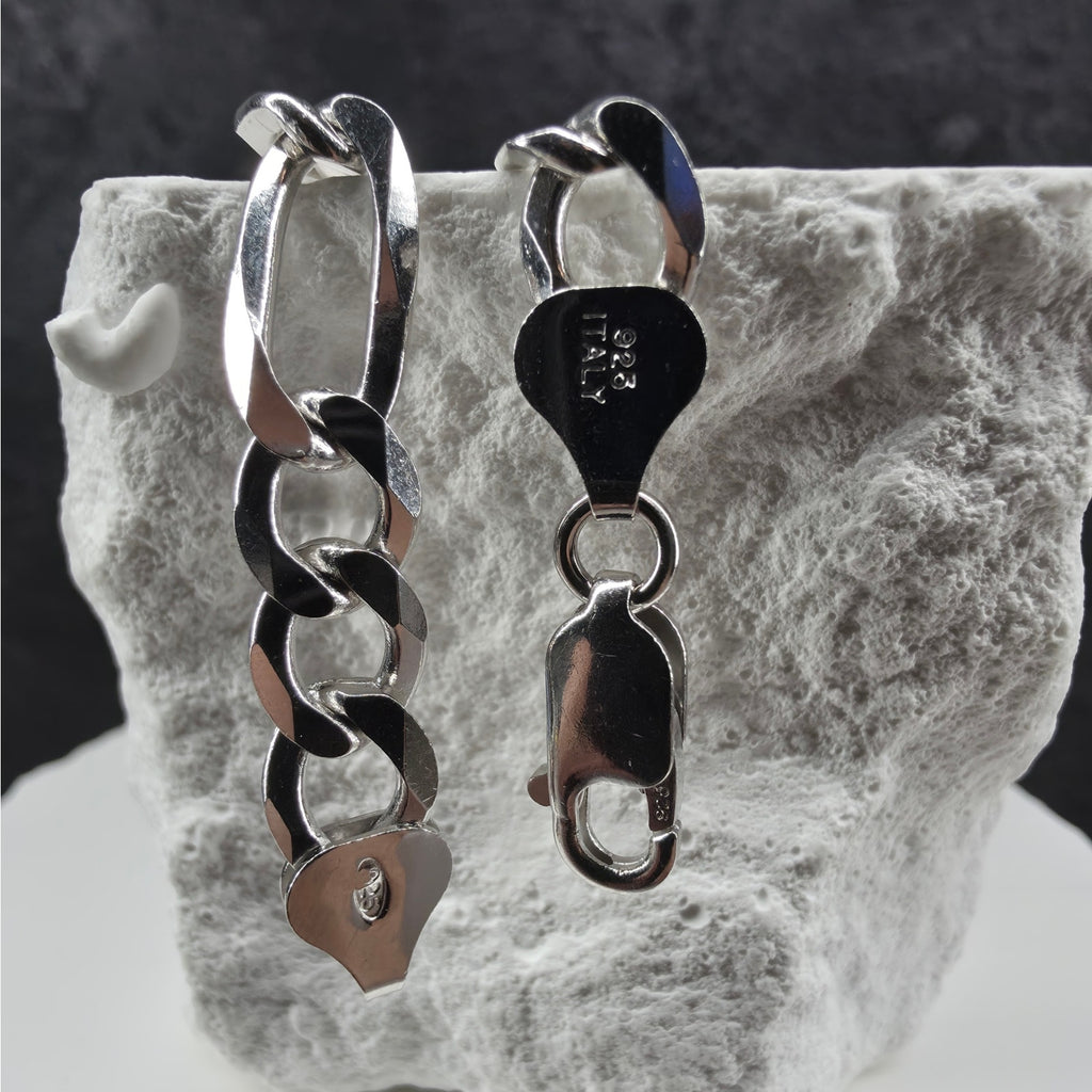 Solid 925 Sterling Silver Figaro Bracelet 6.9mm 8" Italy 10.01g