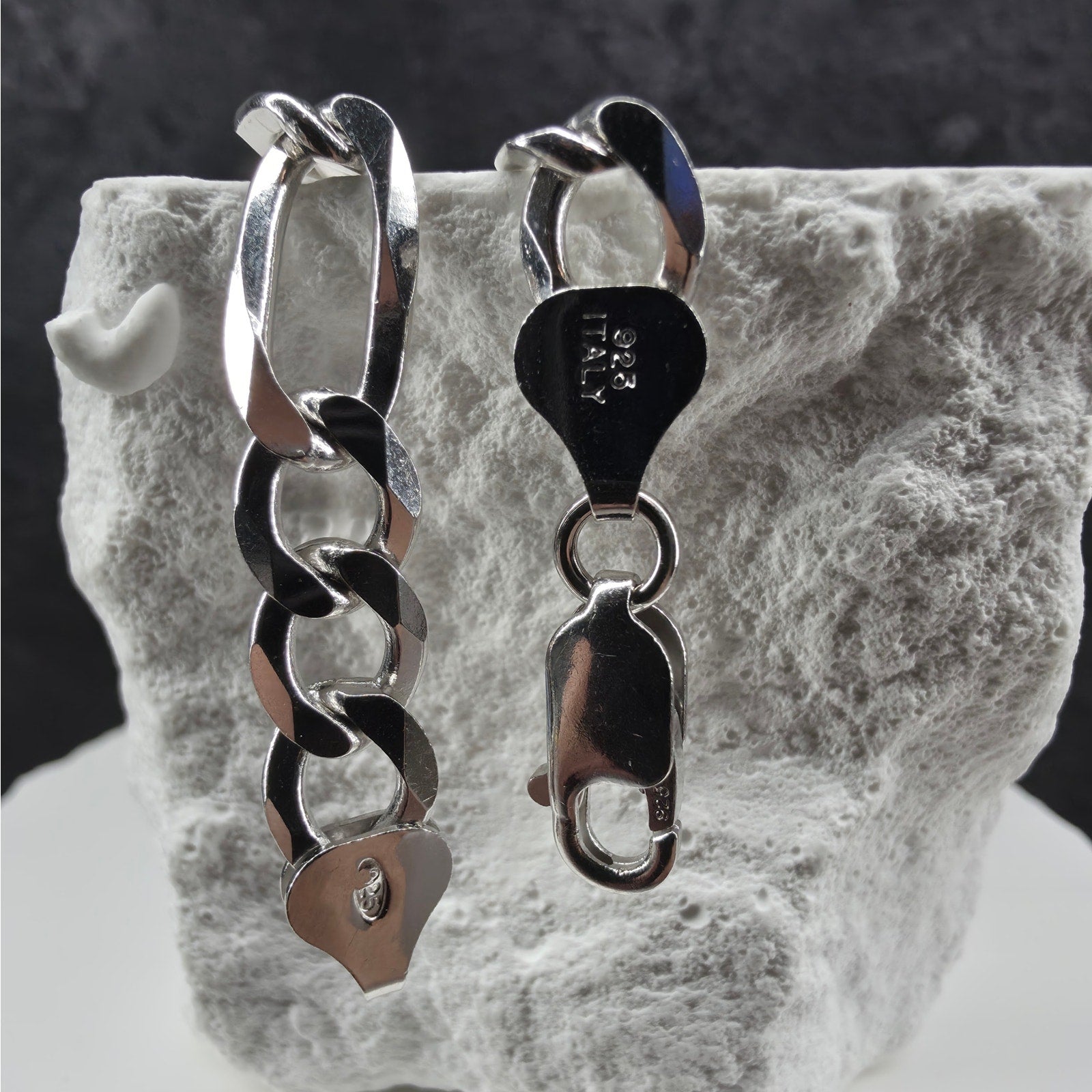 Solid 925 Sterling Silver Figaro Bracelet 6.9mm 8" Italy 10.01g