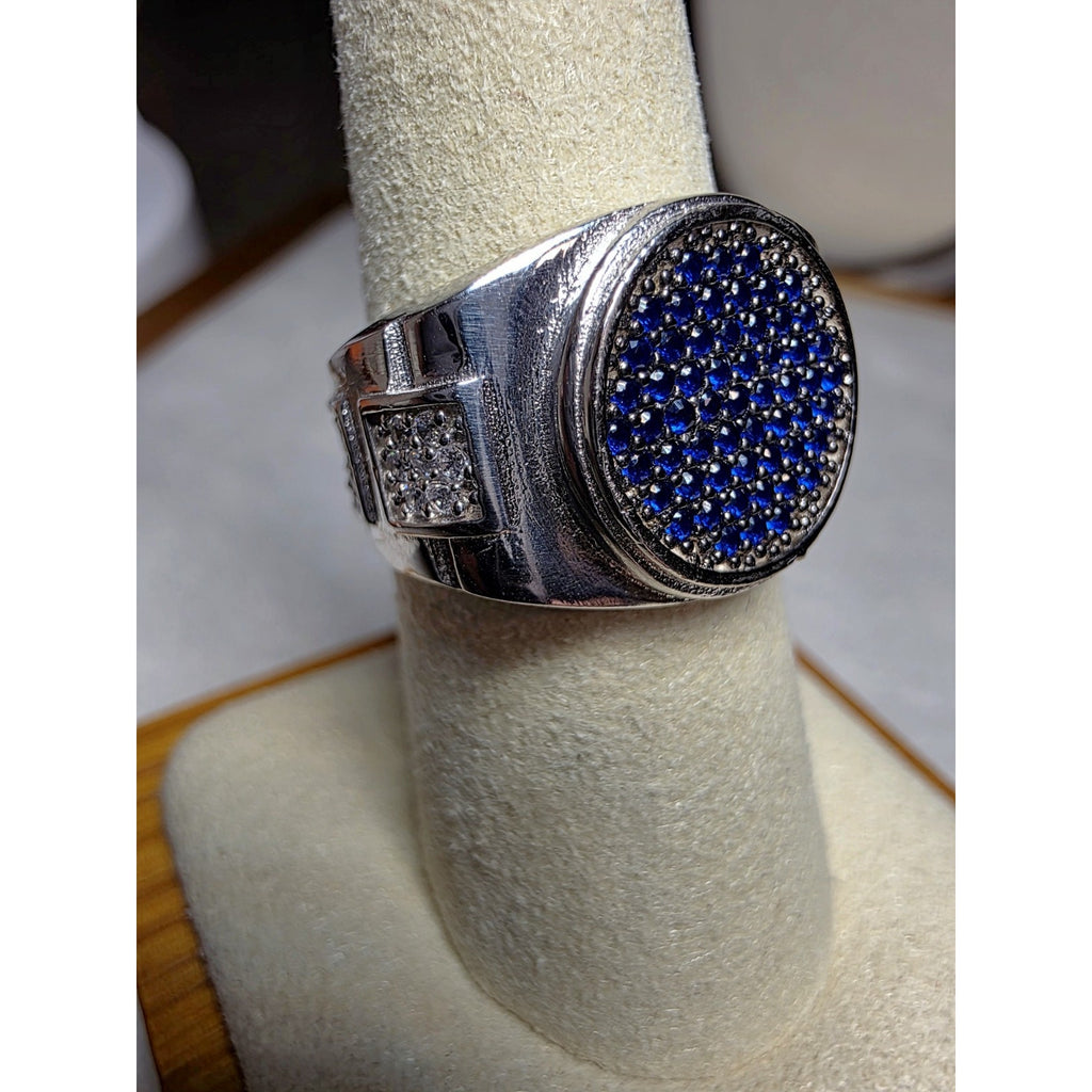 S9 CZ Saphire Pavé Cluster Signet Pinky Ring 925 Sterling Silver Stamped