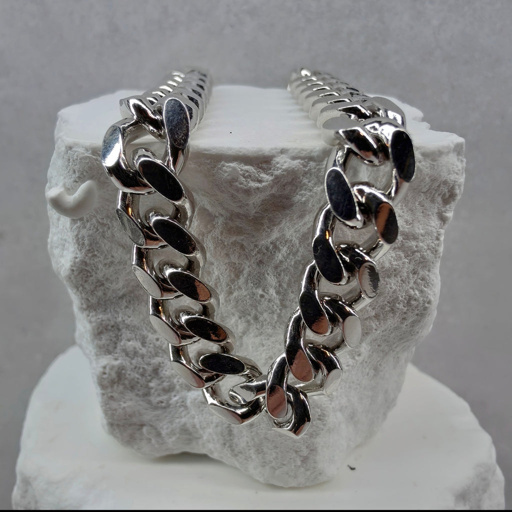 9" 8.3mm Monaco Cuban Link Bracelet Rhodium Finish 37.73g