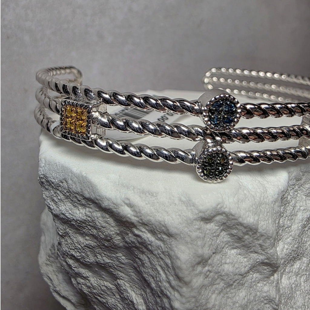0.25ctw Multicolor Natural Diamond Adjustable Bangle in Solid 925 Silver (22g)