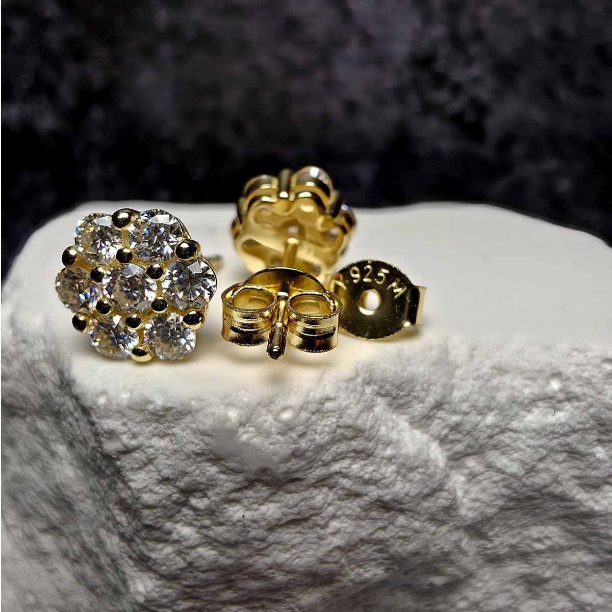 0.94ctw Moissanite Flower Cluster Stud Earrings Gold Over 925 Silver 8mm