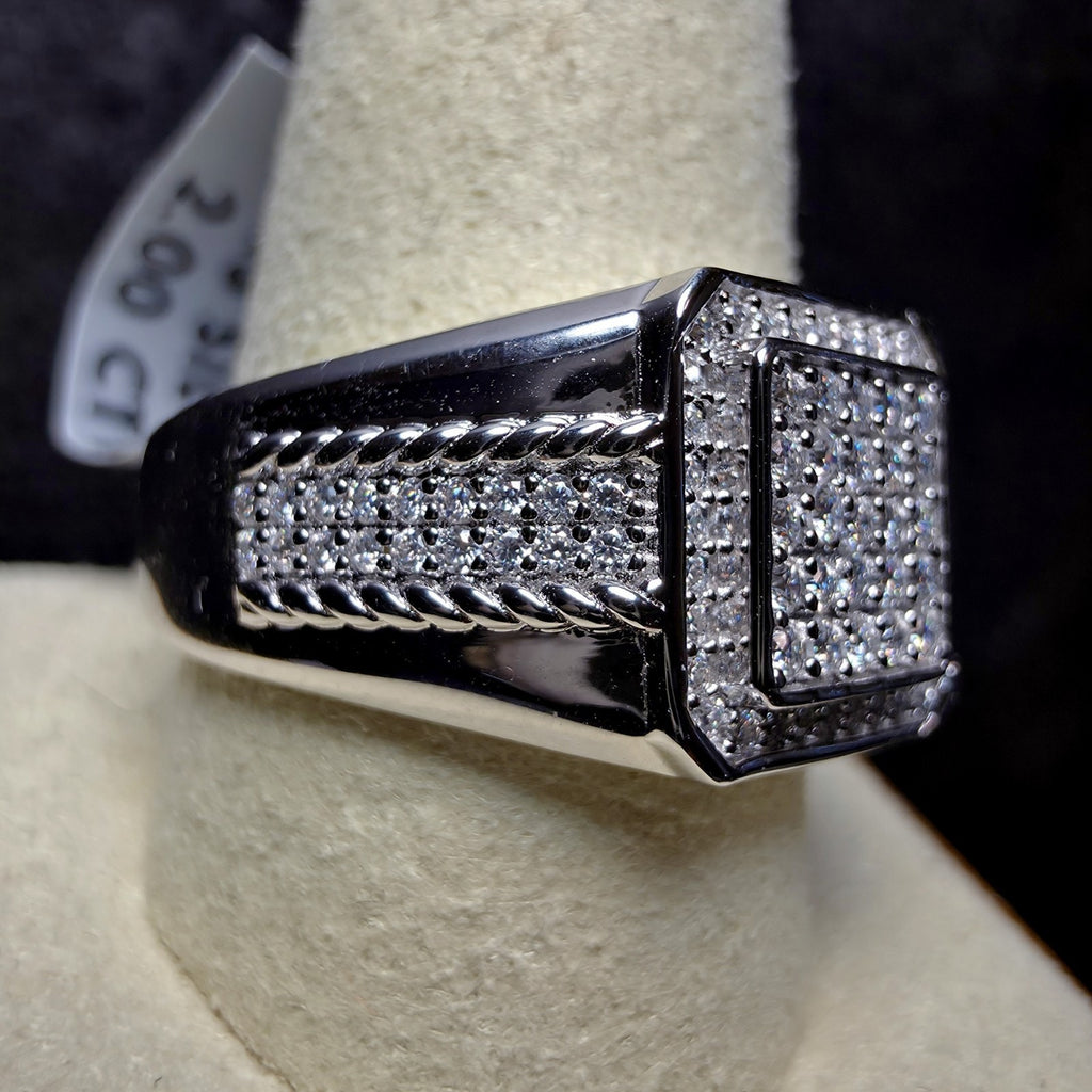 2.00 CTW Moissanite Men’s Iced Out Cluster Ring - 925 Sterling Silver Size 11