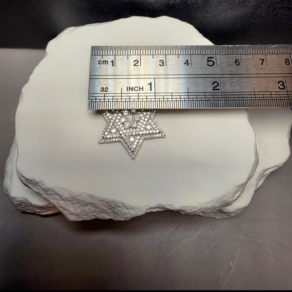 Moissanite Star of David Iced Out Pendant – 2" 3D Layered, 10mm Bail (10.83g)
