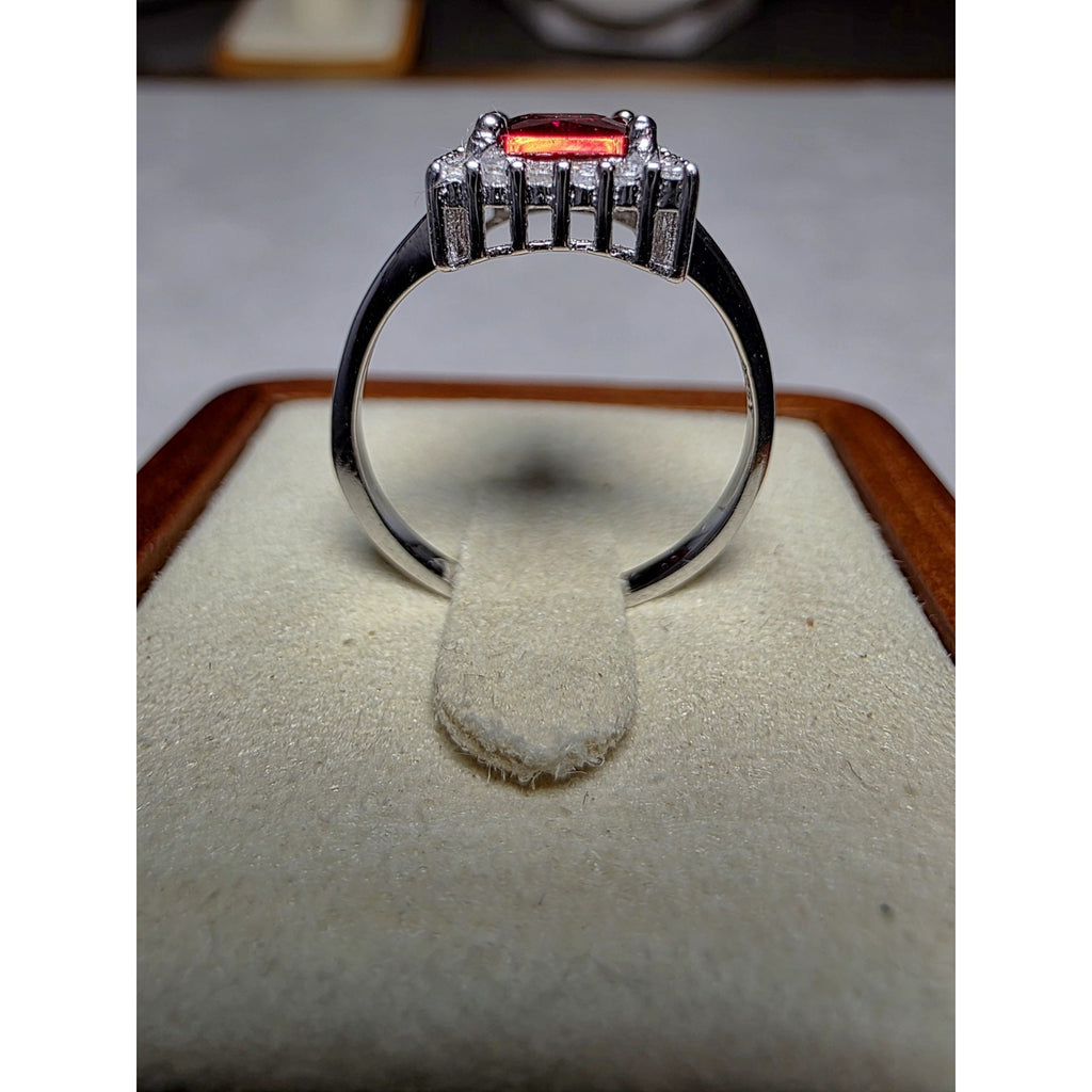S7 Garnet w/Moissanite Halo Ring 925 Sterling Silver