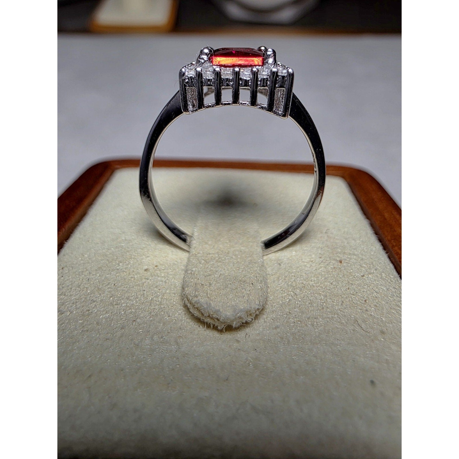 S7 Garnet w/Moissanite Halo Ring 925 Sterling Silver