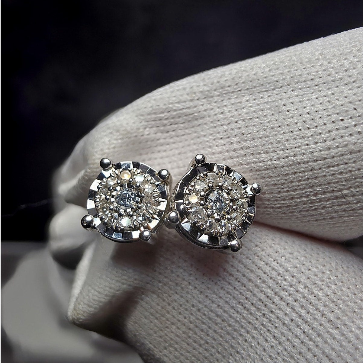0.10ctw Diamond Cluster Halo Stud Earrings Lab Created 925 Sterling Silver...