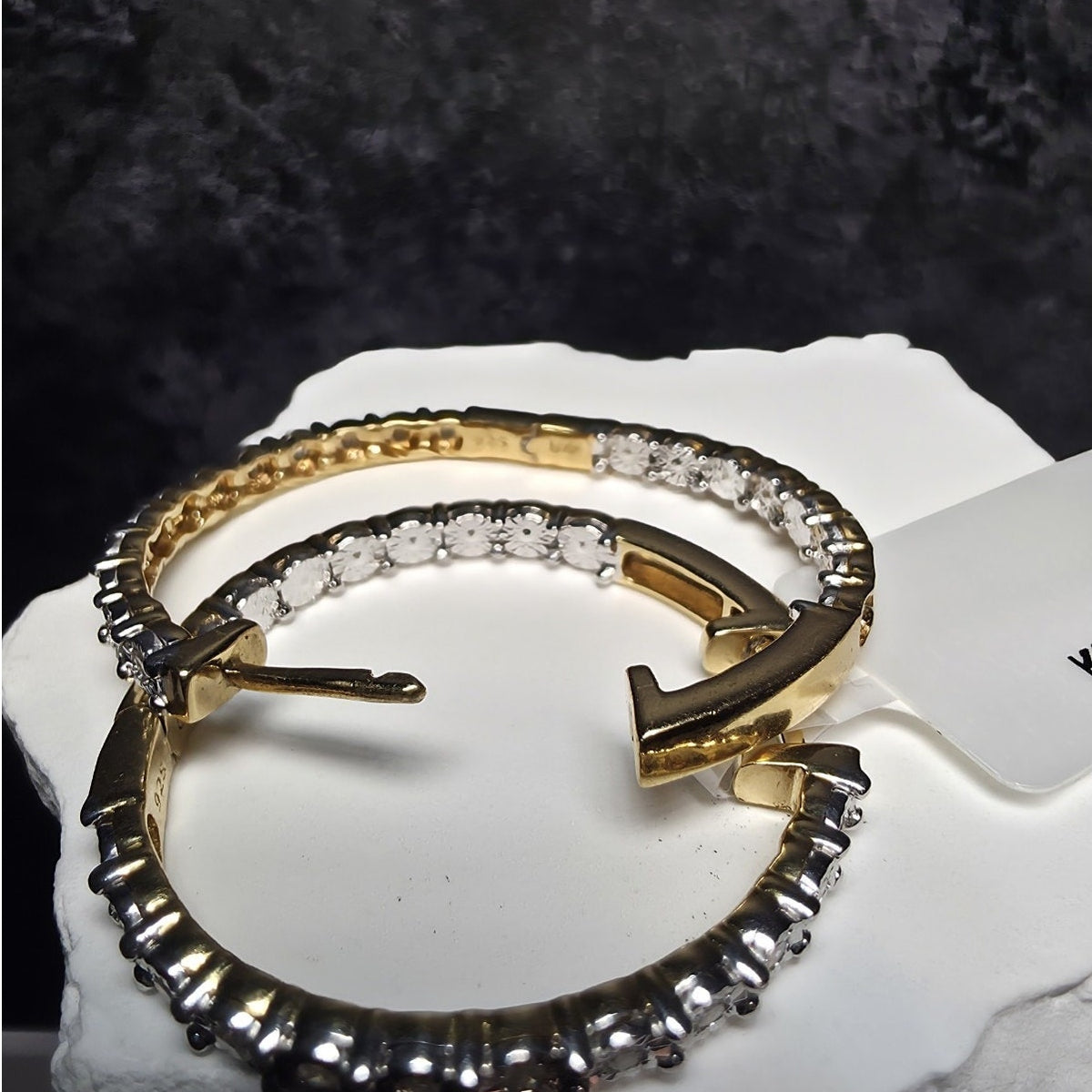 0.25ctw Natural Diamond Inside Out Hoop Earrings Gold Plated 925 Silver 25mm