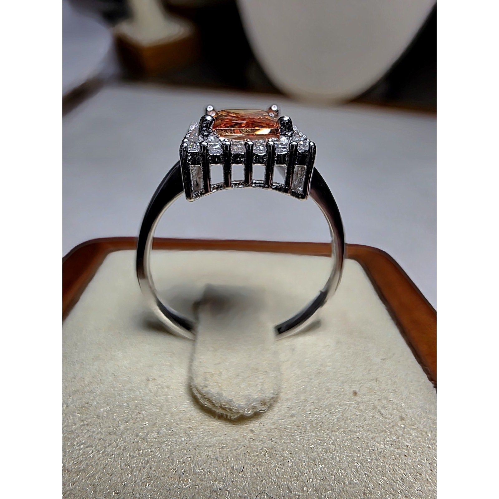S7 Citrine Gemstone w/Moissanite Halo Ring 925 Sterling Silver