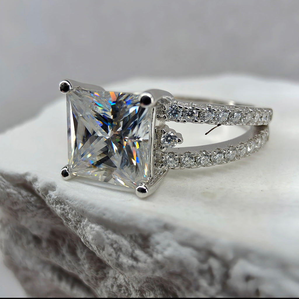 Size 6 1.74ct Princess Cut Moissanite Ring 925 Sterling Silver GRA Certified