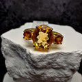 Genuine Citrine Three-Stone Ring Size 7 Gold Over 925 Silver