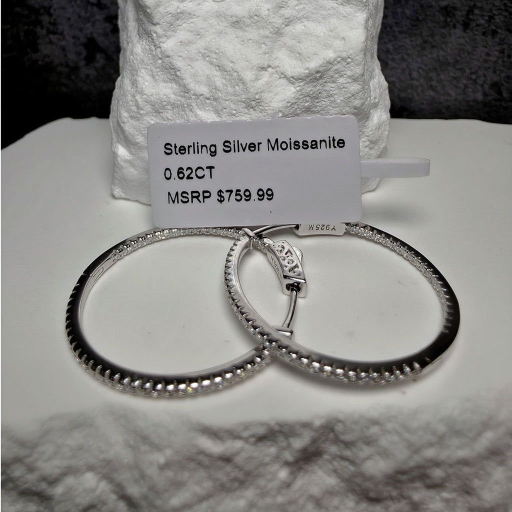 0.62 CTW Moissanite Inside-Out Pave Hoops w/Secure Hinge 925 Sterling Silver