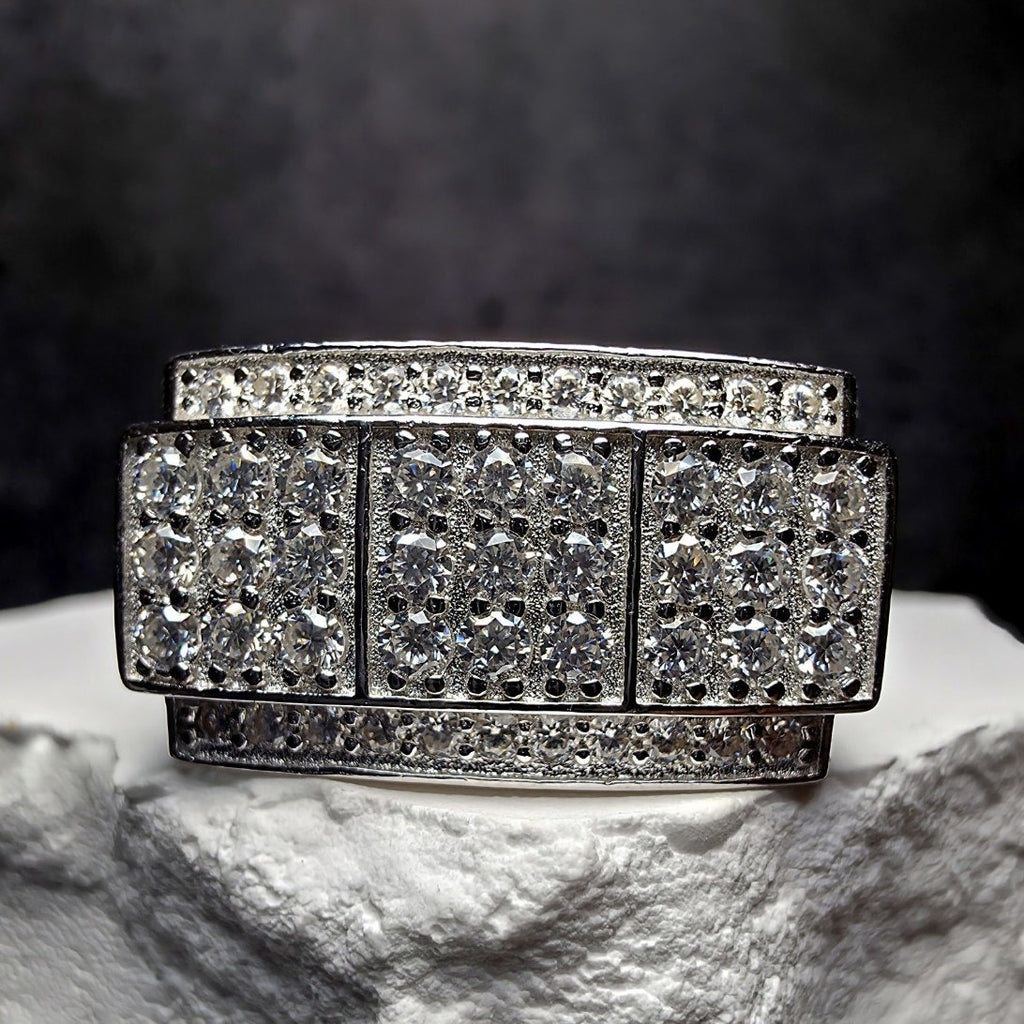 Size 10 2.0ctw Moissanite Pave Cluster Men's Statement Ring 925 Sterling Silver