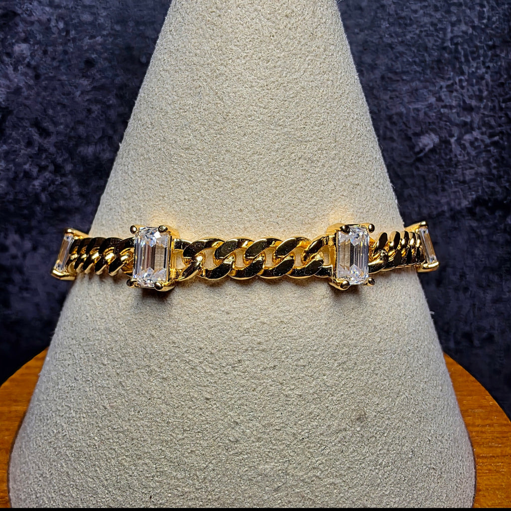 3.30 CTW Emerald-Cut VVS/D Moissanite Cuban Bracelet in Gold Over Silver (4.4mm, 7")
