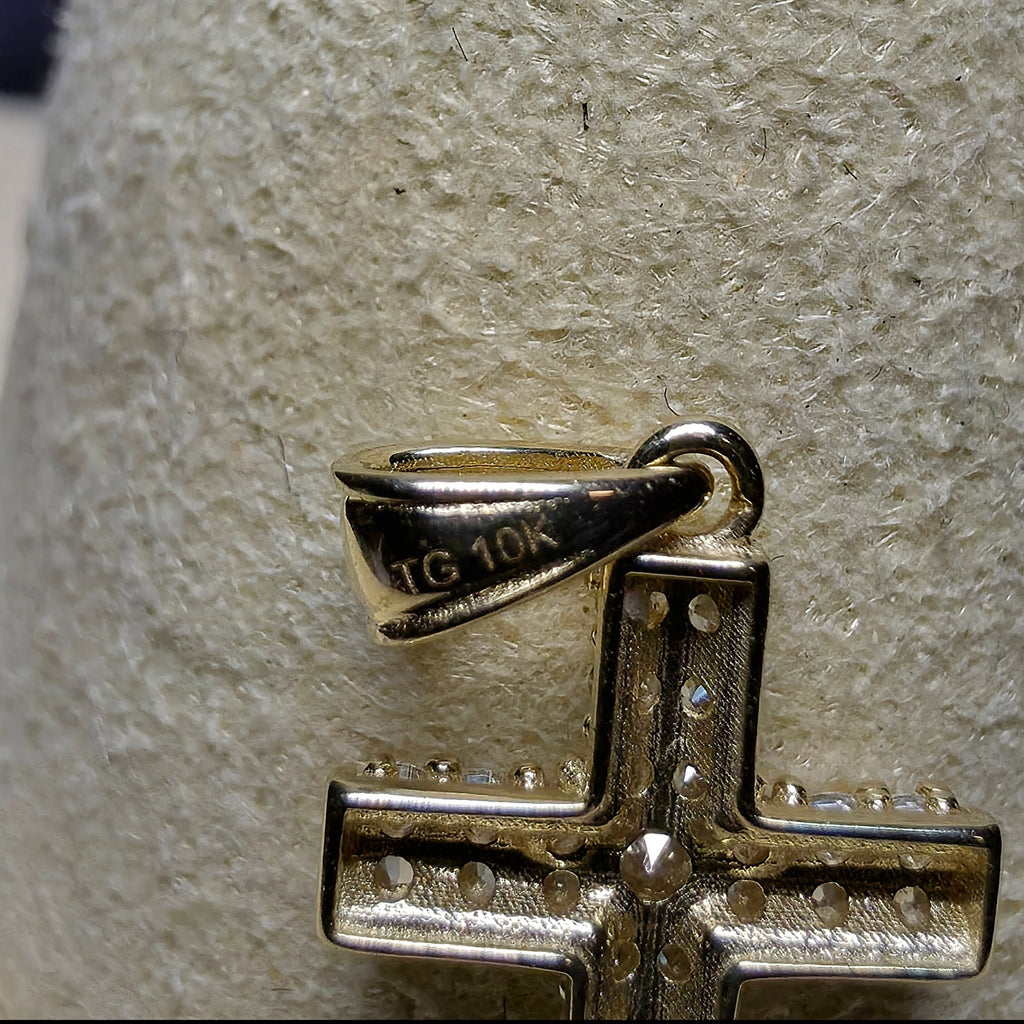 10K Yellow Gold Dainty Pavé Cross Pendant, Charm (0.40g)