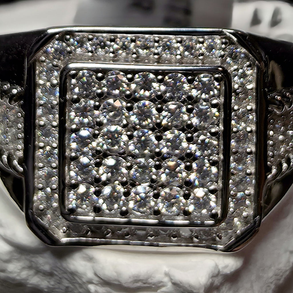 2.00 CTW Moissanite Men’s Iced Out Cluster Ring - 925 Sterling Silver Size 11
