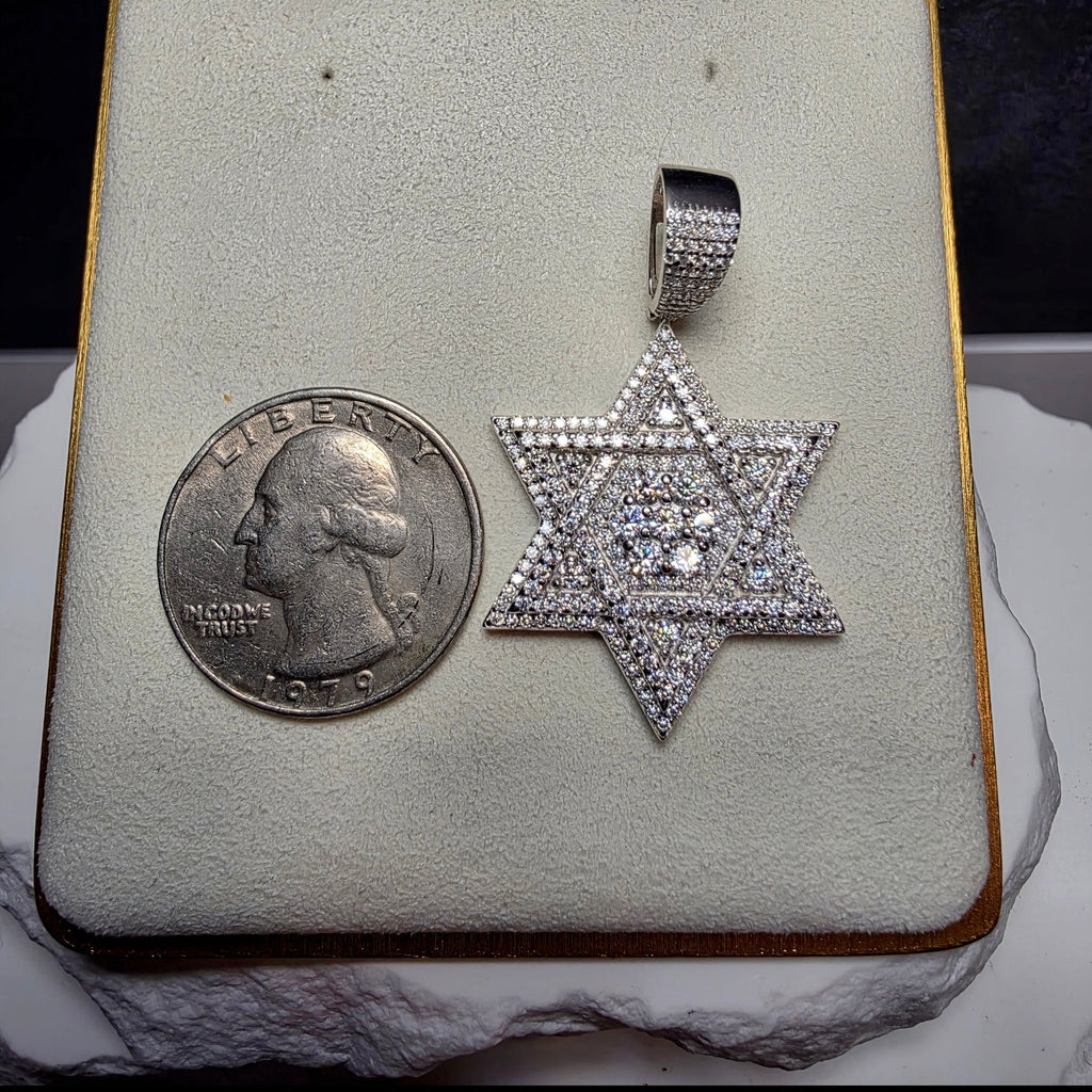 Moissanite Star of David Iced Out Pendant – 2" 3D Layered, 10mm Bail (10.83g)