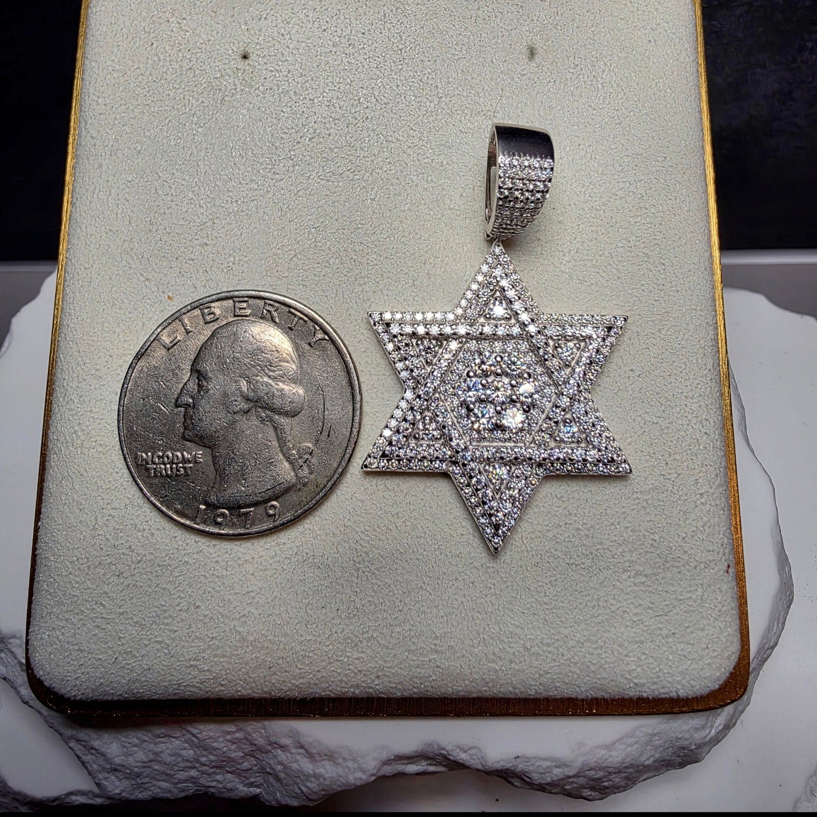 Moissanite Star of David Iced Out Pendant – 2" 3D Layered, 10mm Bail (10.83g)