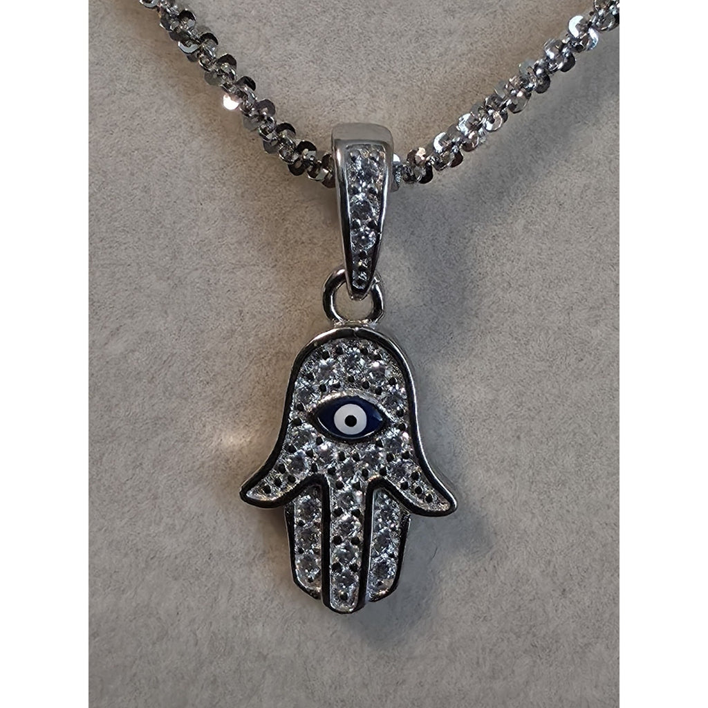 22" Twisted Rock w/Hamsa Moissanite Pendant 1.6mm 925 Silver