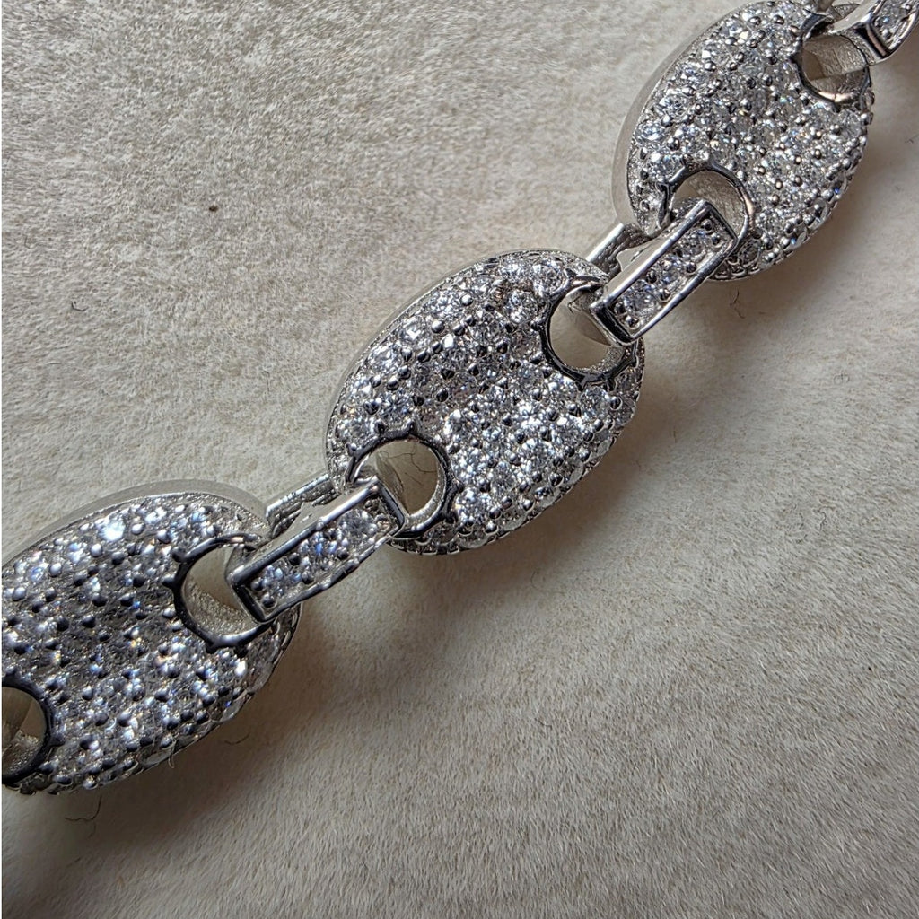 24" GRA Certified Moissanite Puffed Mariner Chain 8mm 52.5g 925 Silver 11.25ct