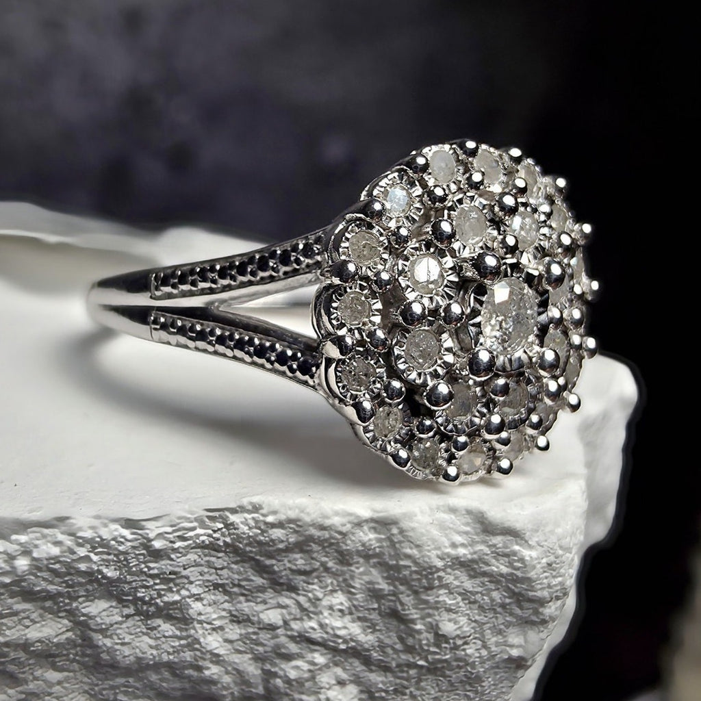 Size 7 Natural White Diamond 0.23ct Cluster Split Band Ring 925 Sterling Silver