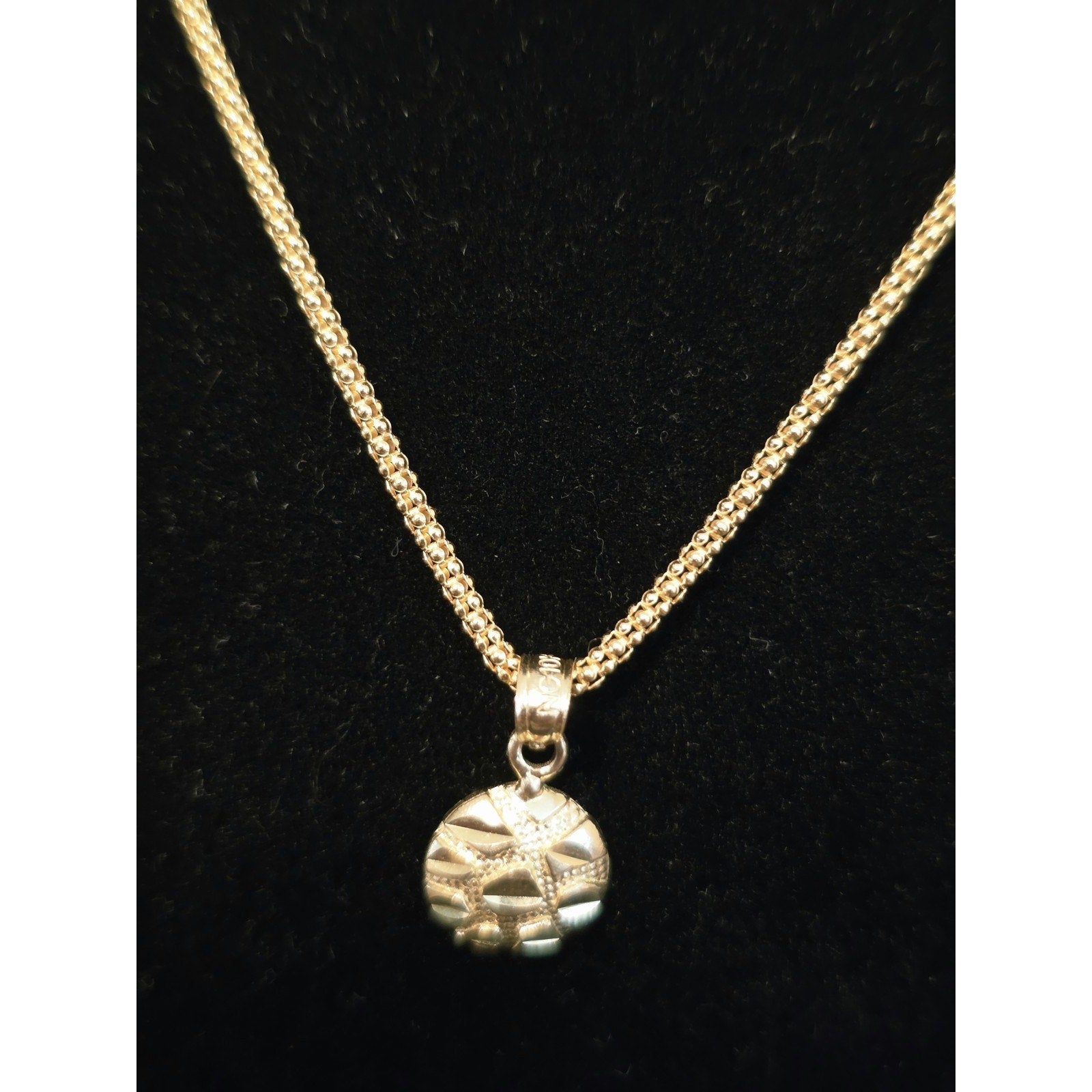 10k Gold Nugget Pendant w/ 30" Gold Plated Silver Popcorn Chain