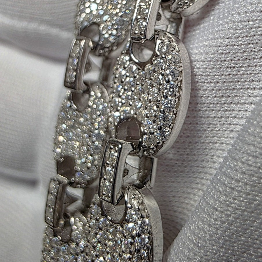 24" GRA Certified Moissanite Puffed Mariner Chain 8mm 52.5g 925 Silver 11.25ct