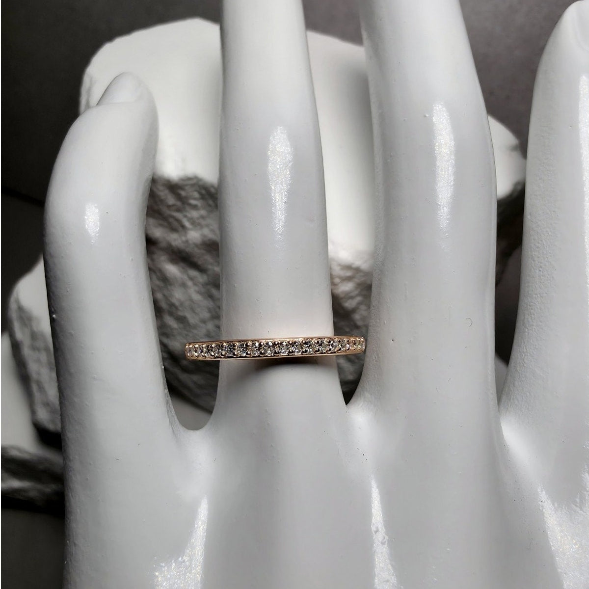 Size 7 Rose Gold Moissanite Half Eternity Stackable Ring 925 Sterling Silver