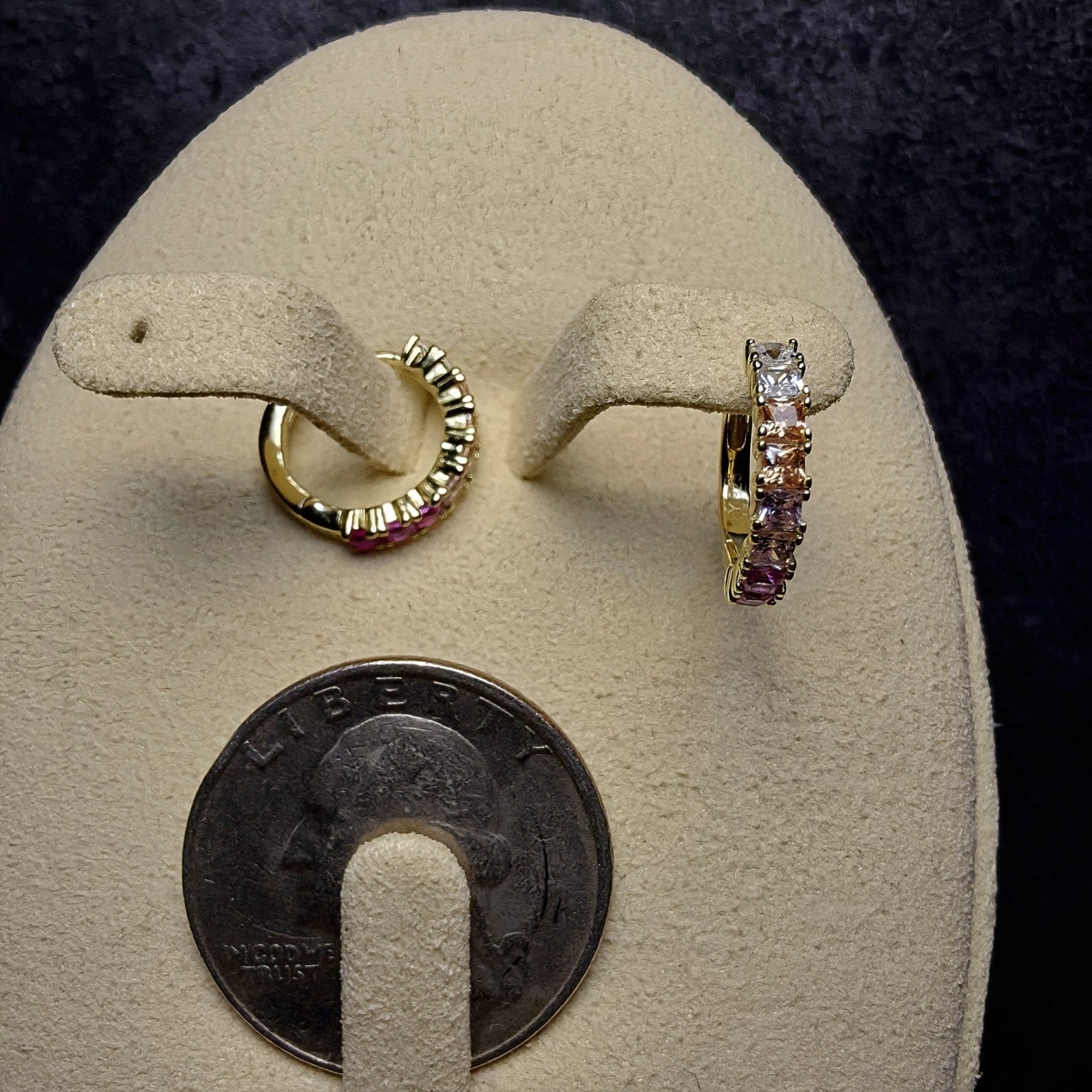 Gradient Multi-Color Cubic Zirconia Huggies in Gold-Plated Sterling Silver