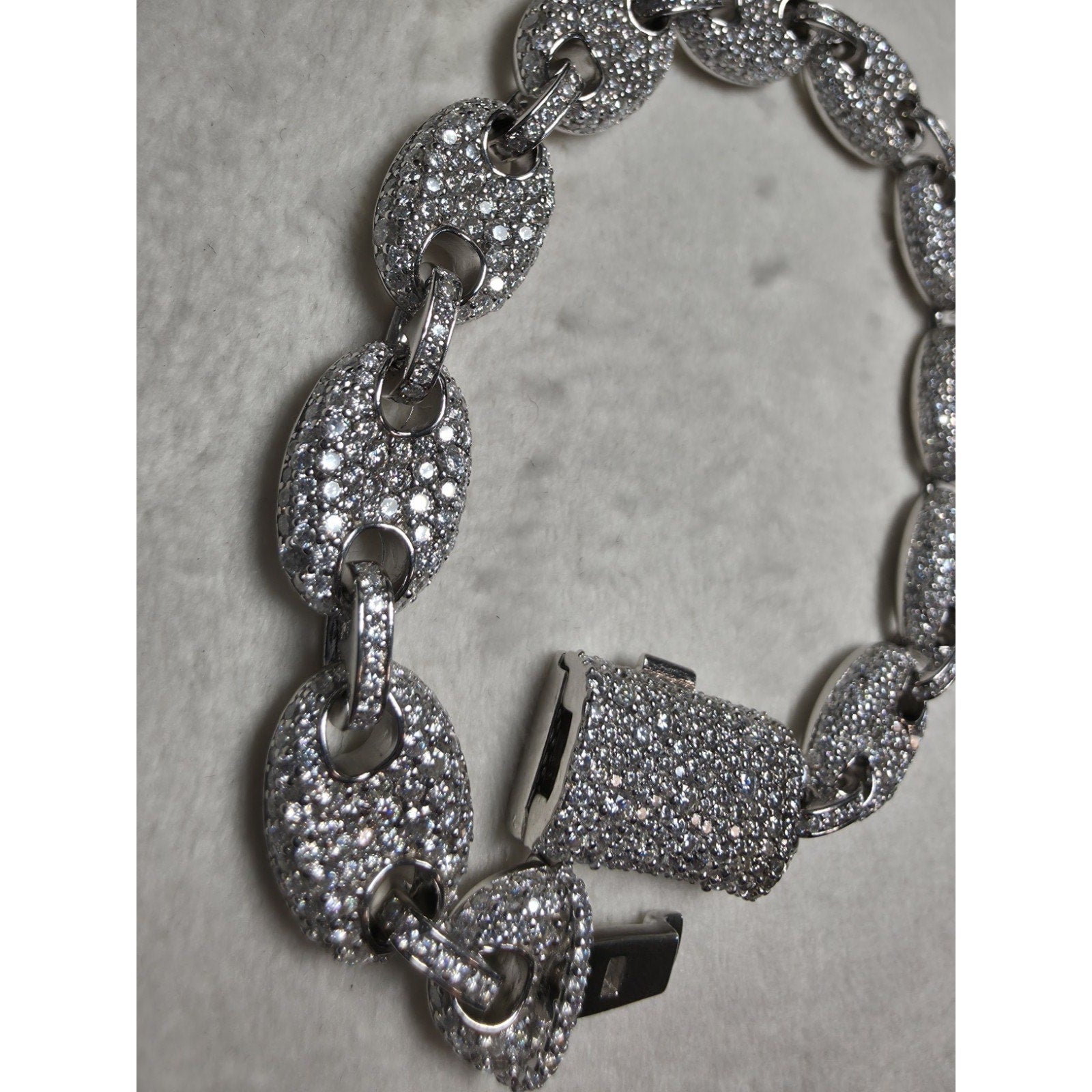 8" 10.8mm Moissanite Puff Mariner Bracelet w/Coffin Lock 925 Sterling Silver