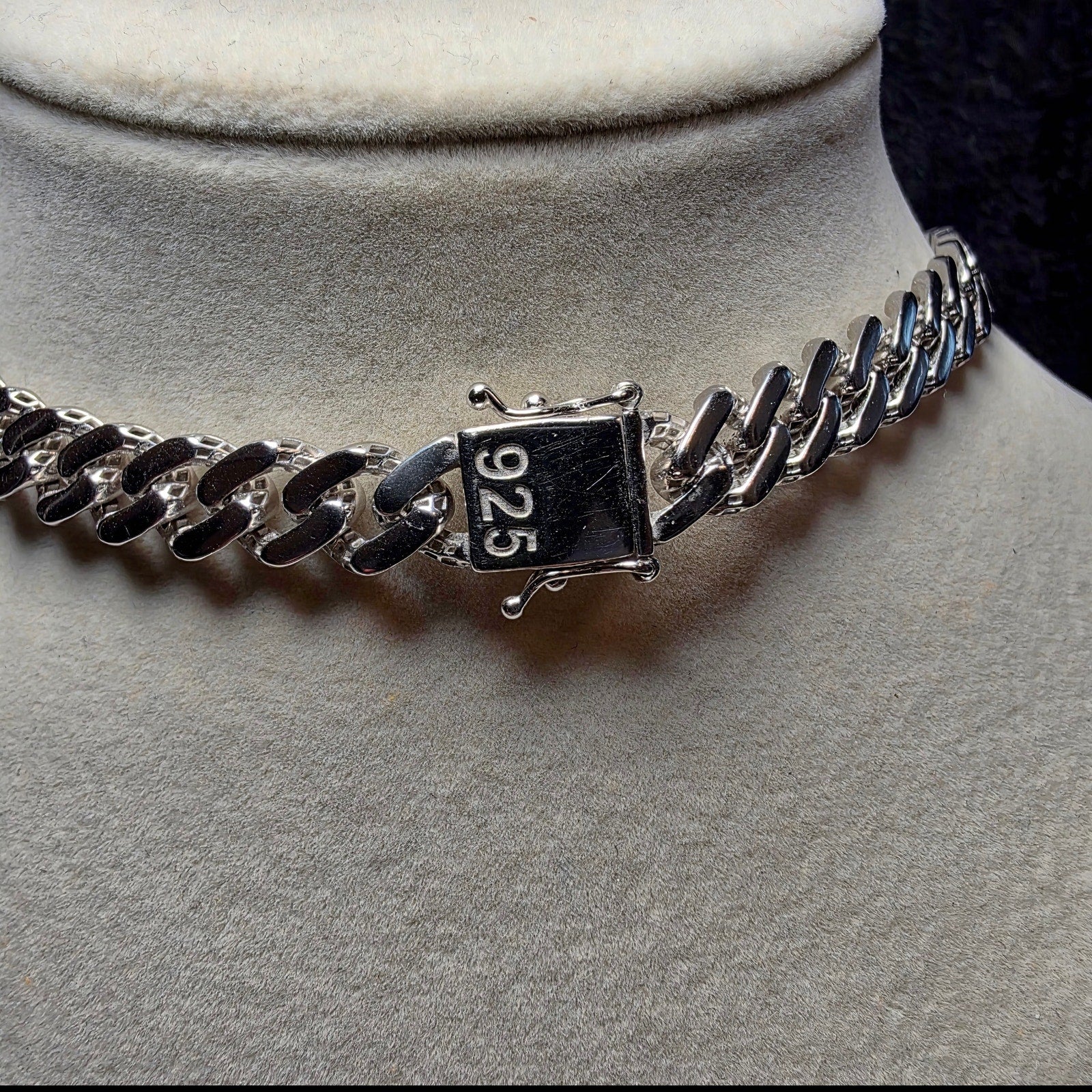 925 Sterling Silver 8.8mm Monaco Cuban Chain Necklace 24" 55g w/Rhodium Plating