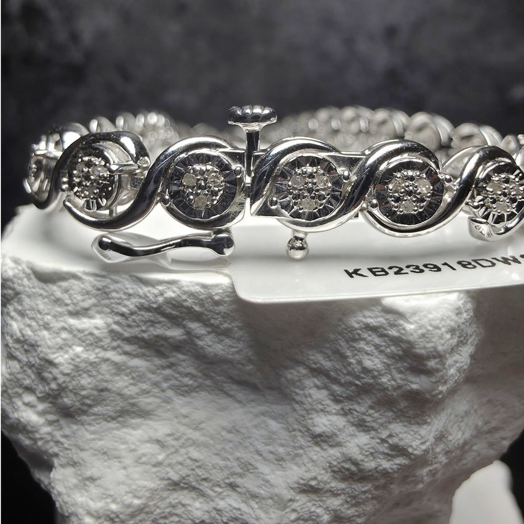 7.5" Natural Diamond S-Link Bezel Set Bracelet 0.25ctw Sterling Silver 6.6mm
