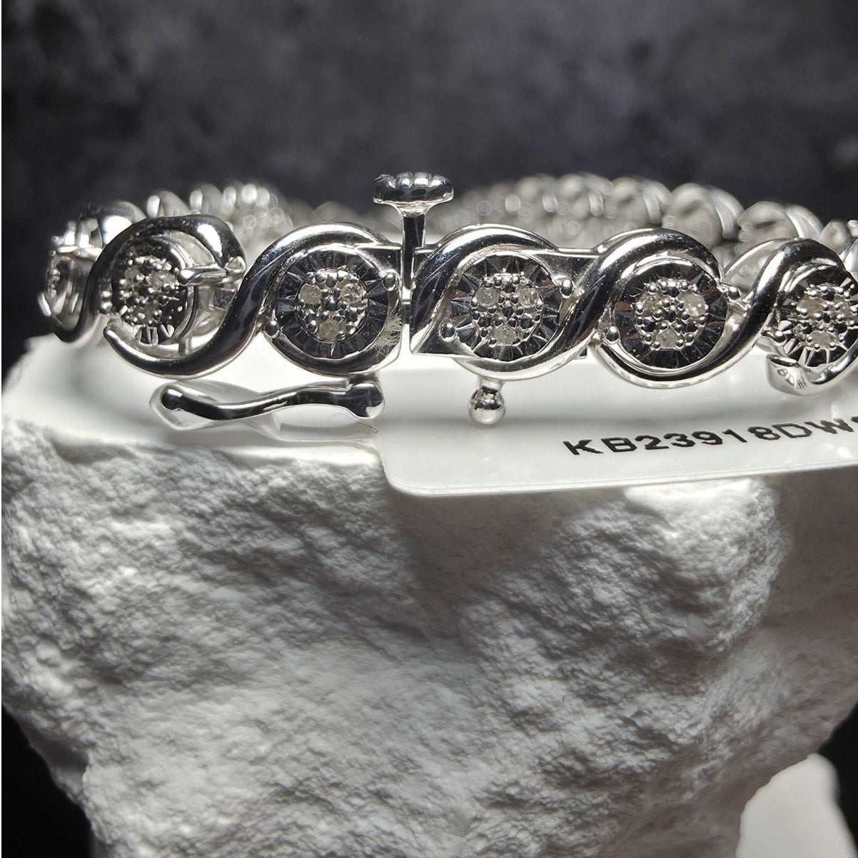 7.5" Natural Diamond S-Link Bezel Set Bracelet 0.25ctw Sterling Silver 6.6mm