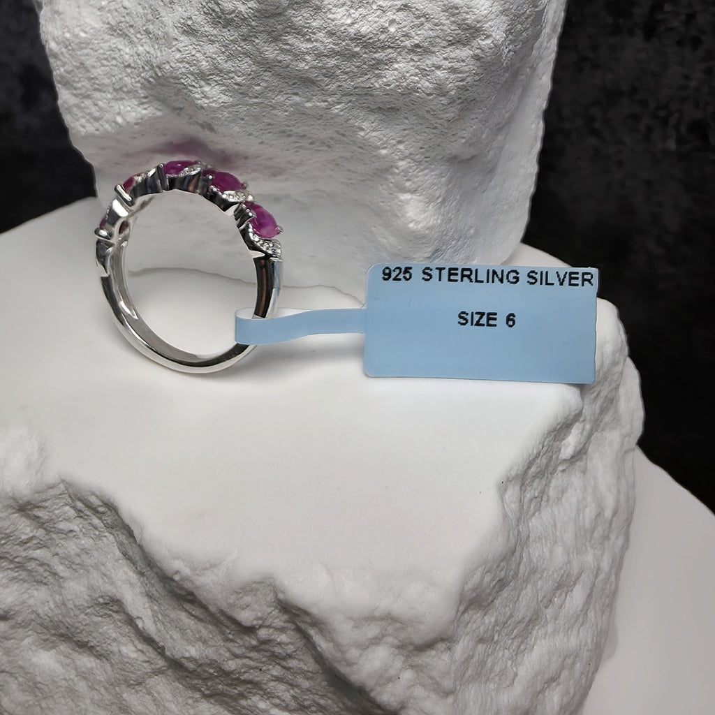 0 .69ctw Natural Ruby Ring 925 Sterling Silver Size 6 S Wave Accent Stones