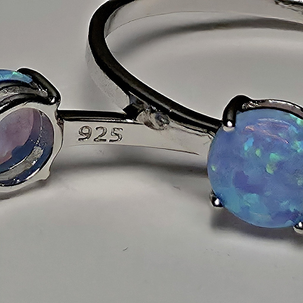 925 Sterling Silver Blue Lab Opal Round Hoop Earrings