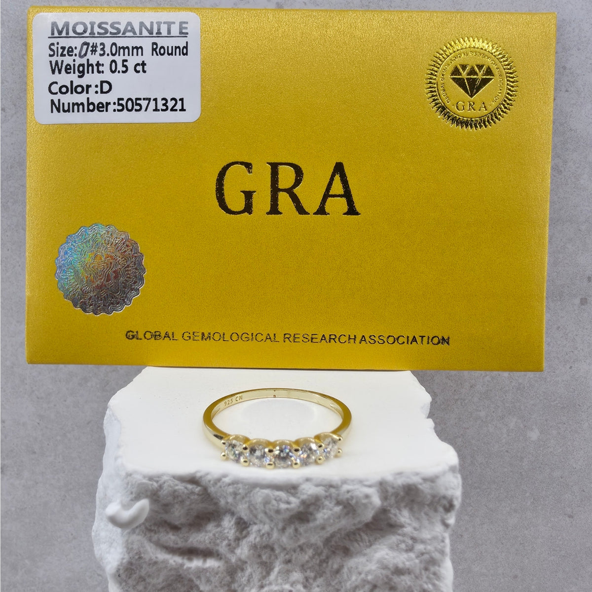 Size 7 or 9- 0.53ctw Moissanite Half Eternity Ring Gold Plated Silver GRA