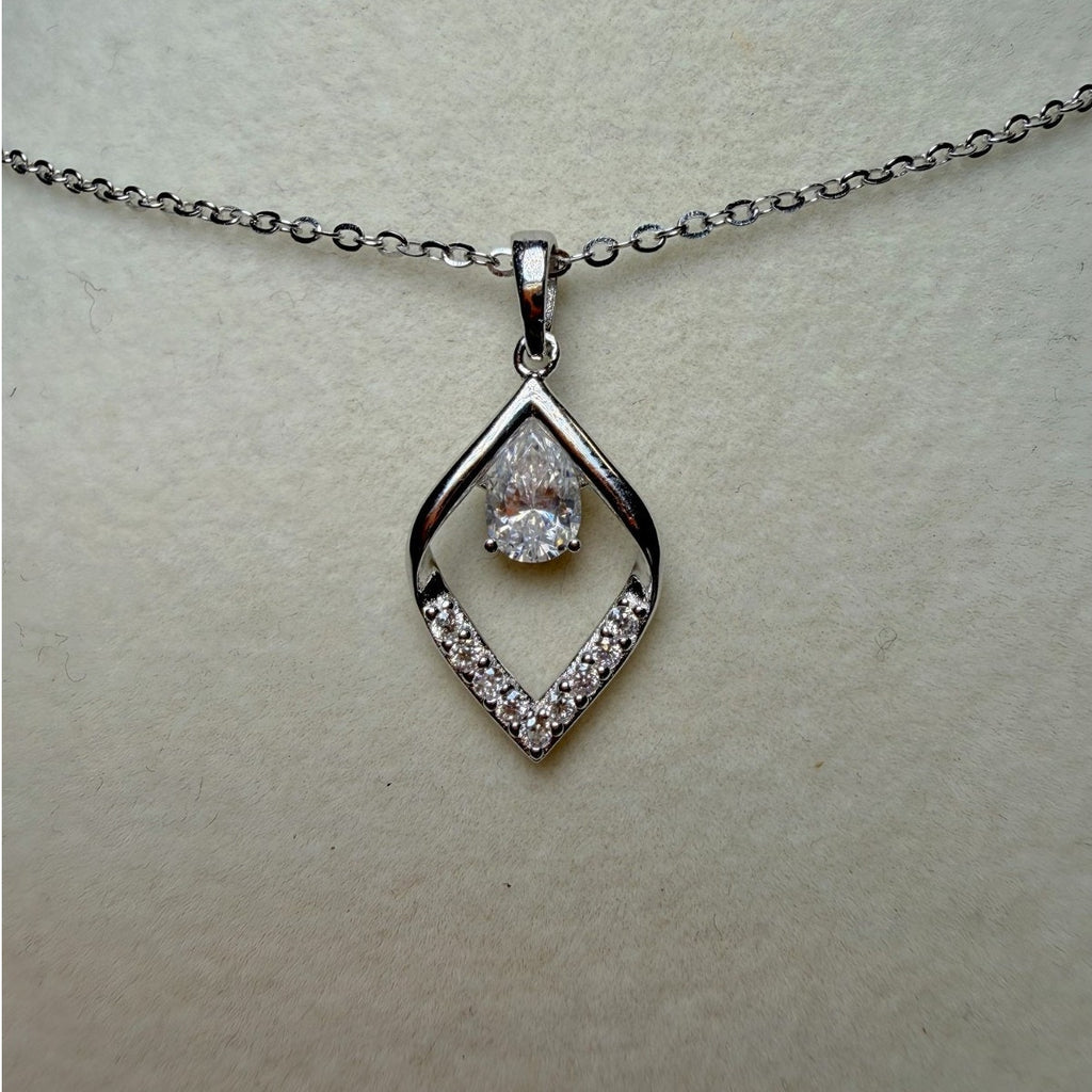 0.6ctw Moissanite Teardrop Pendant 16+2" 925 Sterling Silver