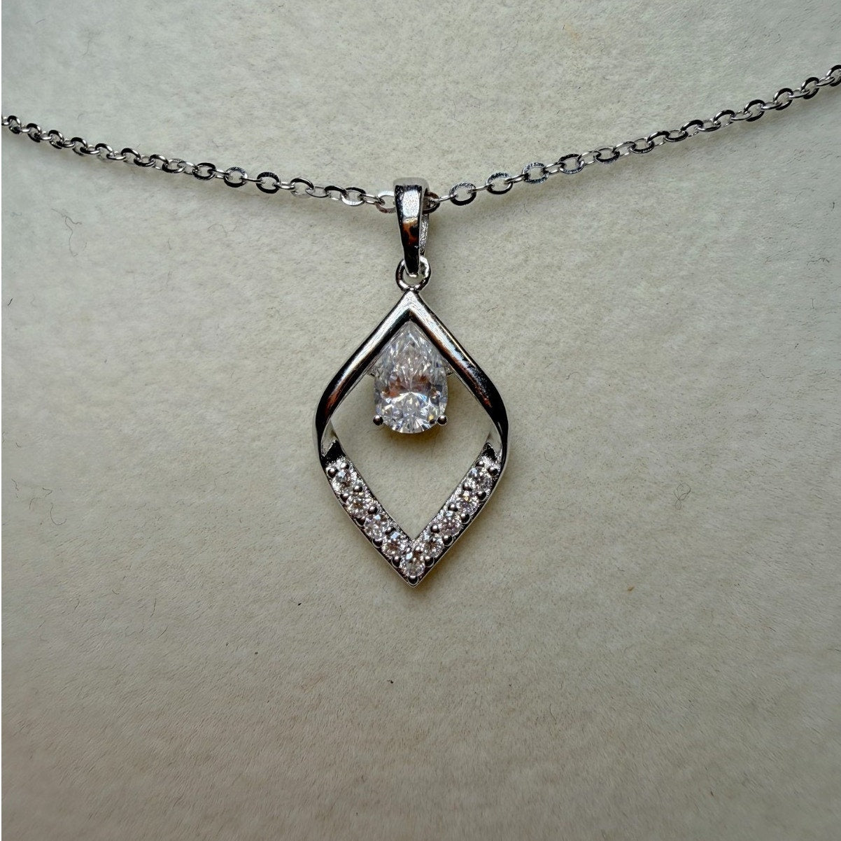 0.6ctw Moissanite Teardrop Pendant 16+2" 925 Sterling Silver