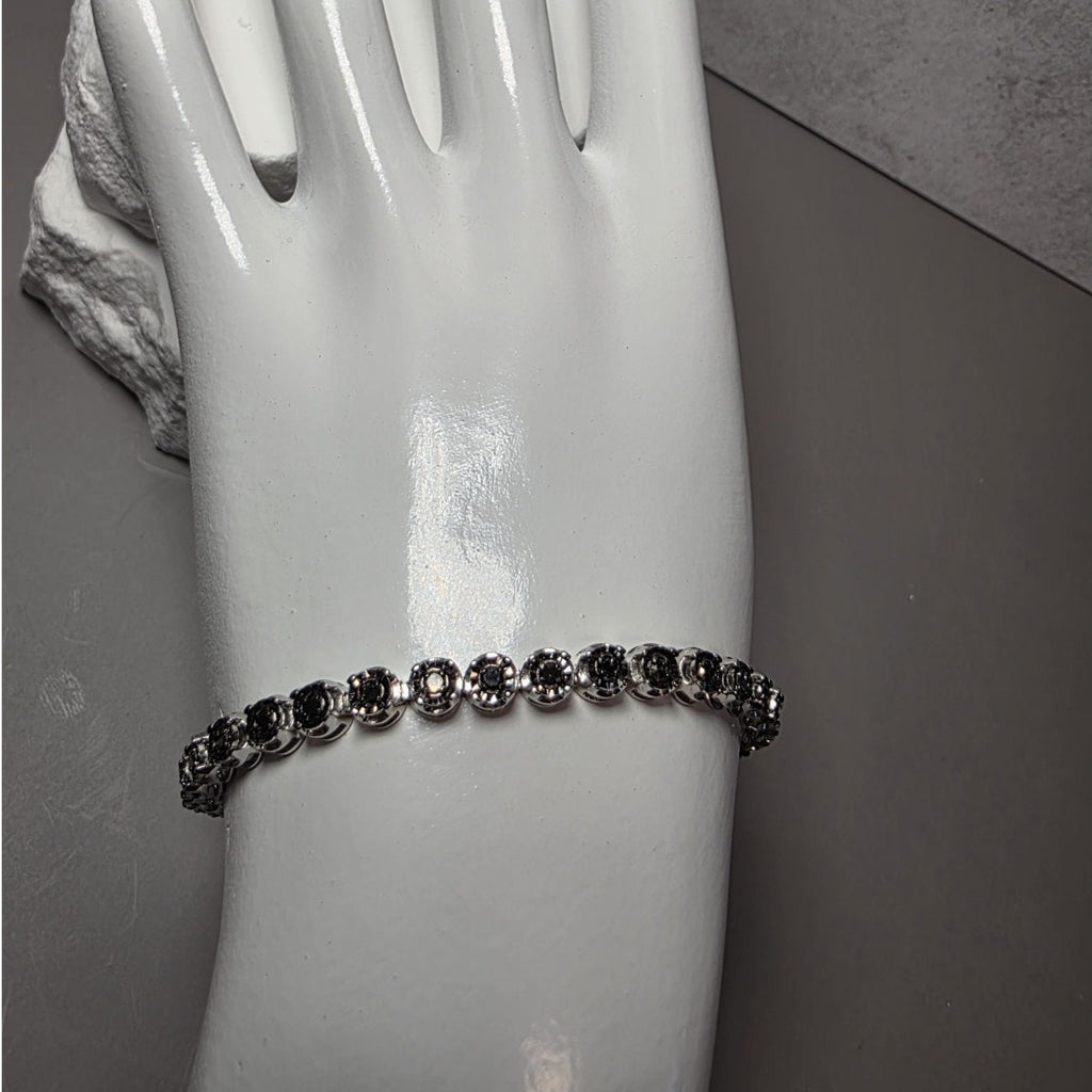 1.0ctw Natural Black Diamond Tennis Bracelet 925 Sterling Silver 7"