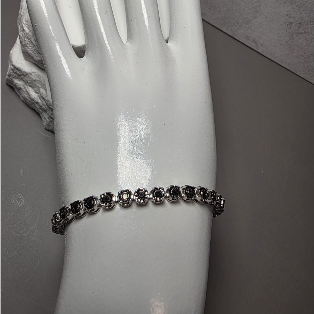 1.0ctw Natural Black Diamond Tennis Bracelet 925 Sterling Silver 7"