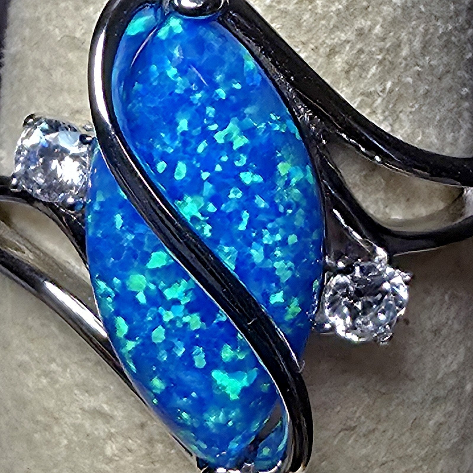 Vibrant Blue Fire Opal Marquis Ring 925 Sterling Silver Size 6