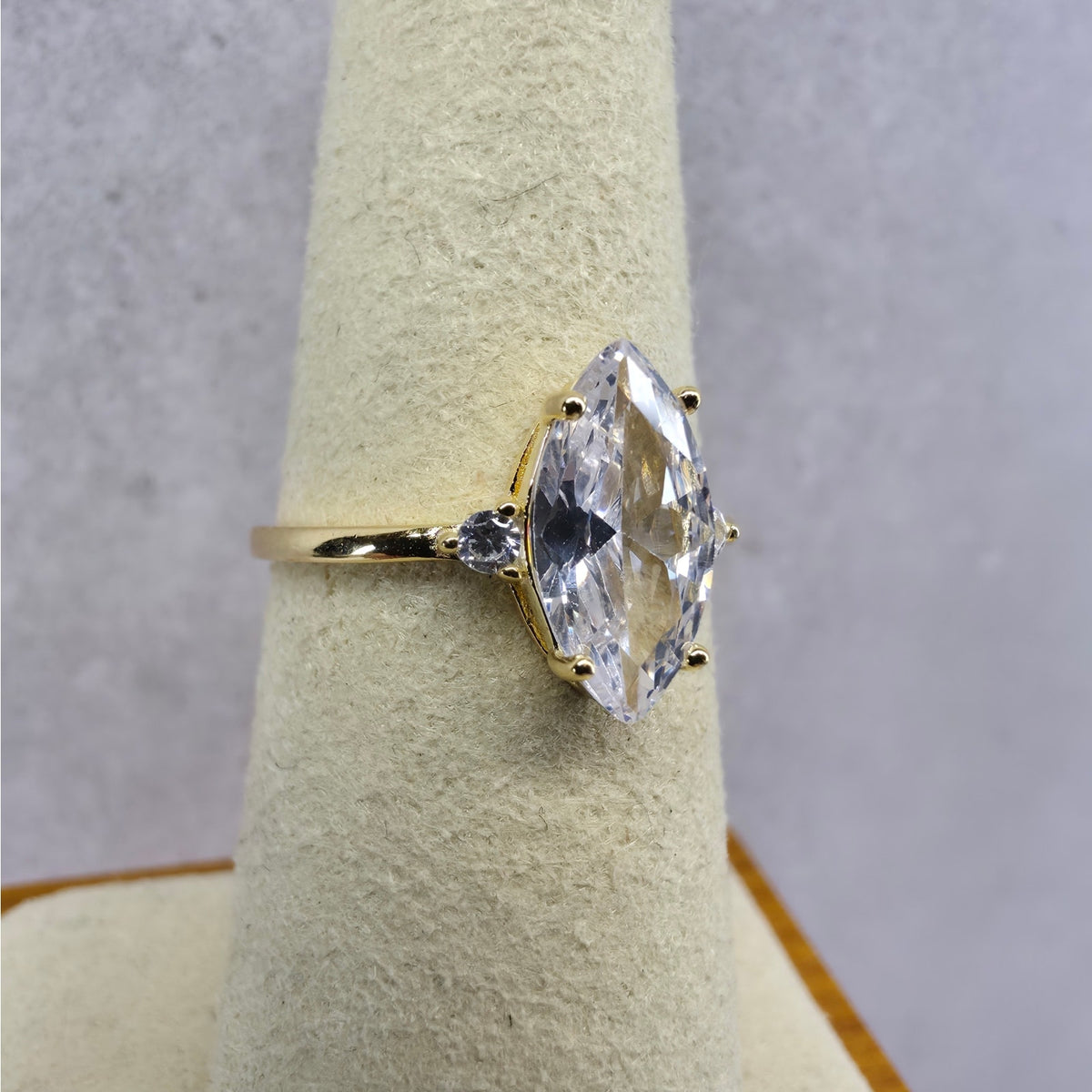 Size 7 Marquise Solitaire Engagement Ring AAA CZ Gold over 925 Silver