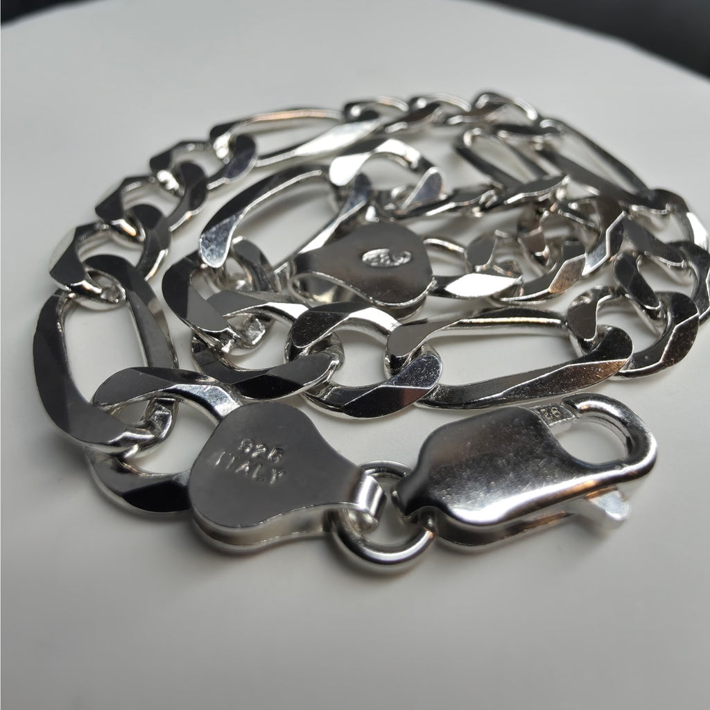 Solid 925 Sterling Silver Figaro Bracelet 6.9mm 8" Italy 10.01g